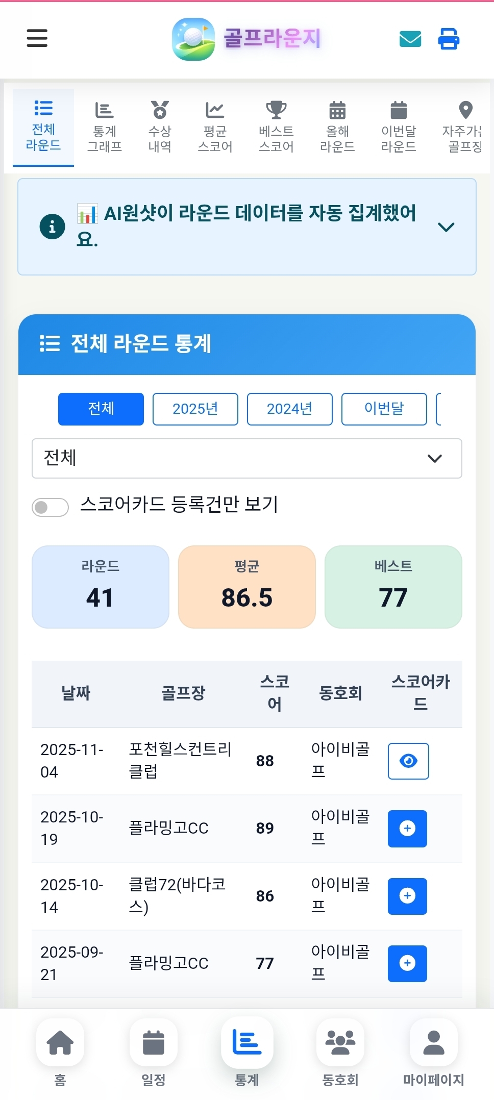 통계 - 전체 라운드